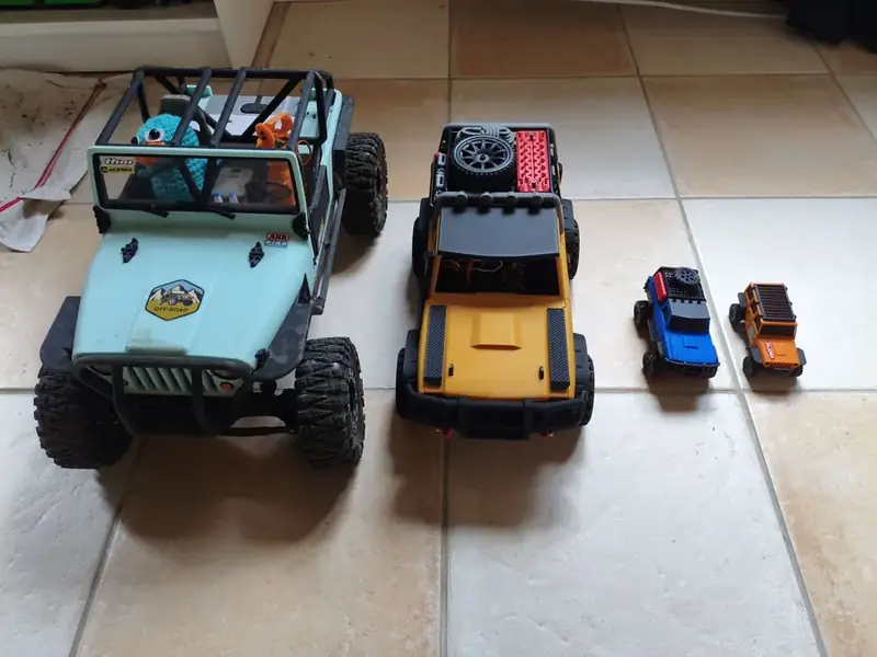 Fleet of four RC cars side by side